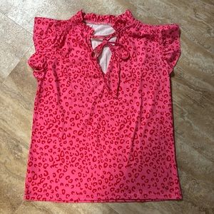 NWOT Pink Leopard Boutique Ruffle Blouse Size Small